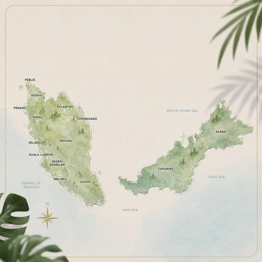 马来西亚榴莲产地地图 — 半岛与东马各州代表品种分布 Malaysia durian growing regions map